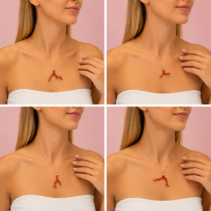 Collana Ciondolo Corallo Naturale in Argento 925 Placcato Oro