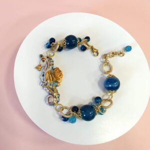 Bracciale in Agata con Cavalluccio in Ceramica Di Caltagirone