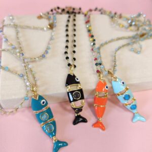 Collana Pesciolino Smaltato – Collana Lunga con Cristalli