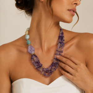 Collana Multifilo Ametrino e Amazzonite con Ametista Lavanda