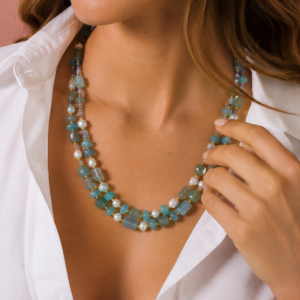Collana Agata e Quarzo a Due Fili con Perle Naturali