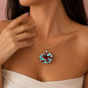 Collana con Ciondolo Turchese e Corallo