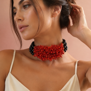 Choker Onice e Corallo Rosso Naturale -  Eleganza Unica