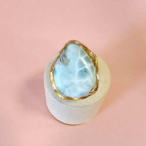 Anello con Larimar Naturale in Argento 925 Placcato Oro