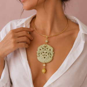 Collana Con Ciondolo Mandala e Giada Gialla
