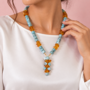 Collana Larimar e Ambra Miele con Ciondolo a Grappolo