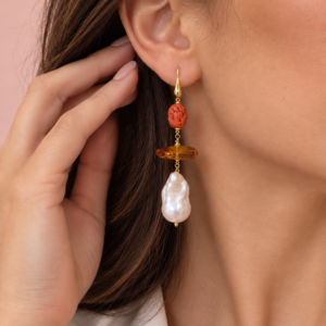 Orecchini con Perla Ambra e Corallo Naturale del Mediterraneo