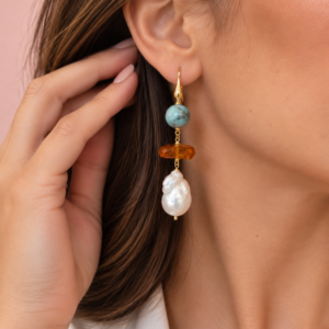 Orecchini con Perla Ambra e Larimar Dominicano