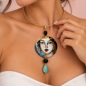 Collana Volto Dipinto con Onice Nero e Agata