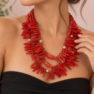 Collana Multifilo di Corallo Bamboo - Eleganza Scenografica
