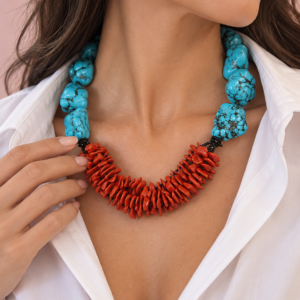 Collana Turchese Naturale e Corallo – Contrasti Mediterranei