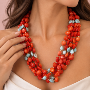 Collana Corallo Bamboo e Larimar - Eleganza Multifilo