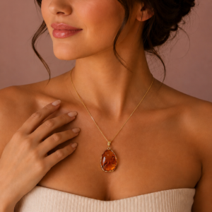 Collana con Ciondolo in Ambra Baltica in Argento 925