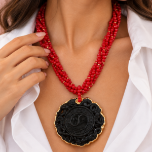 Collana in Giada Rubino con Mandala - Equilibrio e Protezione