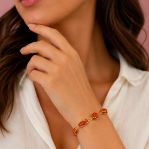 Bracciale Corallo Naturale del Mediterraneo in Argento Dorato
