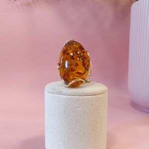 Anello Ambra Baltica Ovale in Argento 925