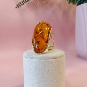 Anello Ambra Naturale Allungata in Argento 925