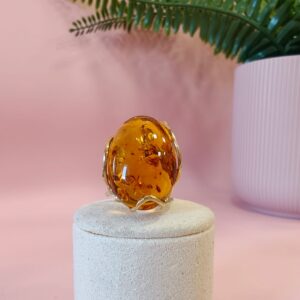 Anello Ambra Naturale Ovale in Argento 925
