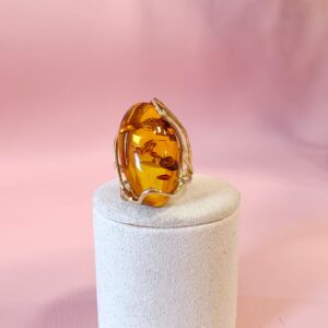 Anello Ambra Cognac Naturale in Argento 925