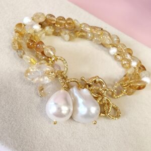 Bracciale Multifilo in Quarzo Citrino con Perle Barocche