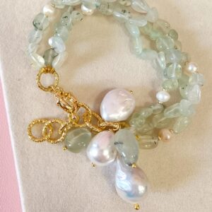 Bracciale Multifilo di Prehnite con Perle Barocche