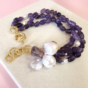 Bracciale Multifilo Ametista con Perle Barocche