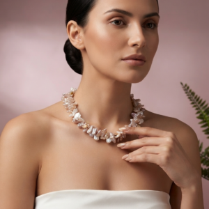 Collana Girocollo di Perle Keshi Naturali a Due Fili Intrecciati