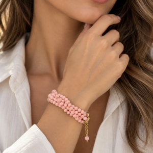 Bracciale Multifilo in Pasta di Corallo Rosa a Cinque Fili