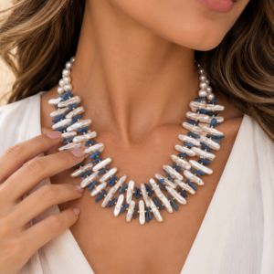Collana Perle e Cianite Blu – Un Gioiello Scenografico