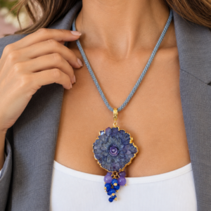 Collana con Drusa Viola e Grappolo di Agata Pendente